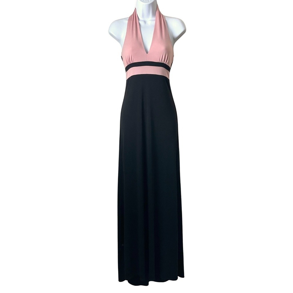 Vintage Y2K City Triangles Halter Empire Wasit Maxi Dress Pink Black Size 3 USA